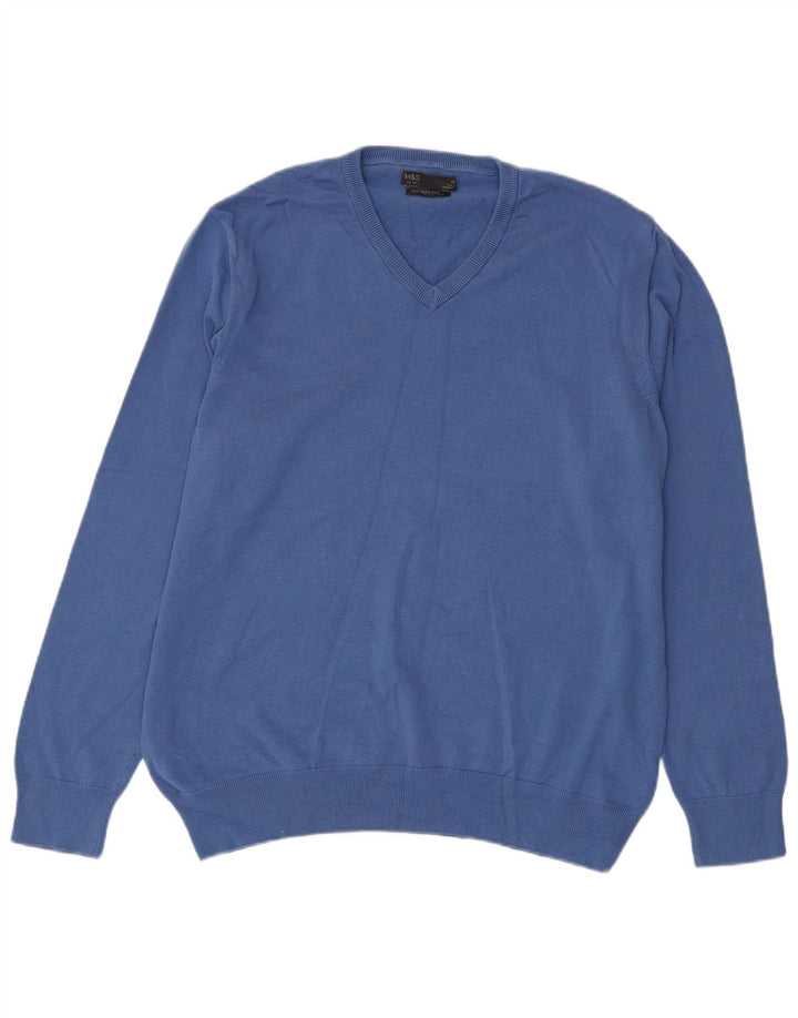 Marks & Spencer Pull col V pour homme XL Bleu Coton Classique
