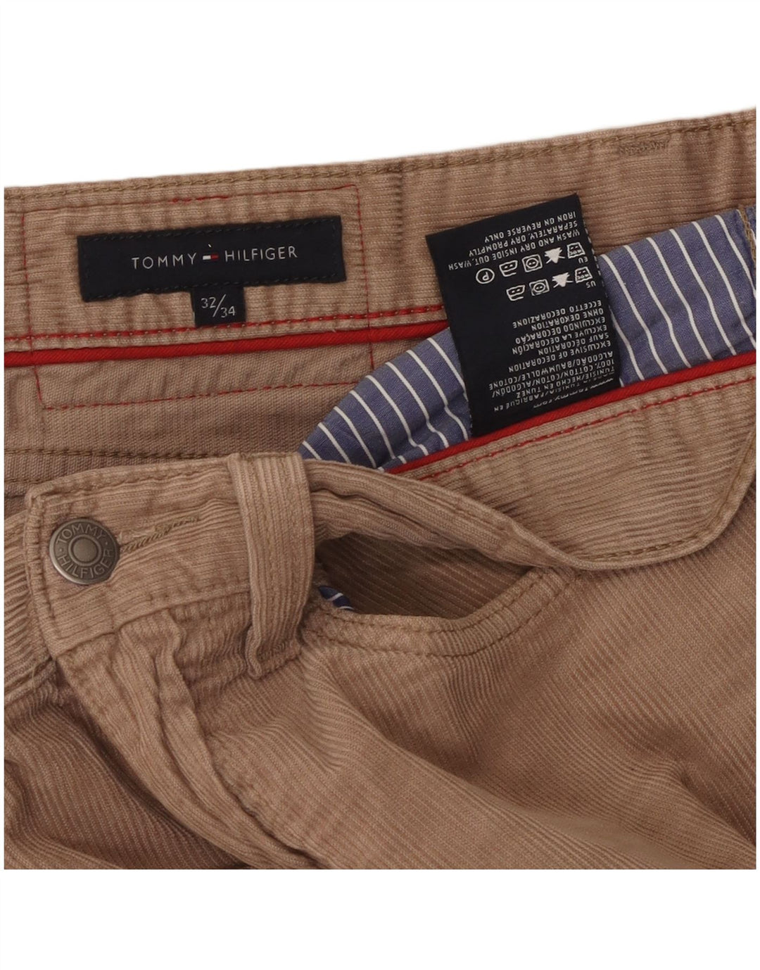 TOMMY HILFIGER Pantalon droit en velours côtelé homme W32 L34 Coton beige