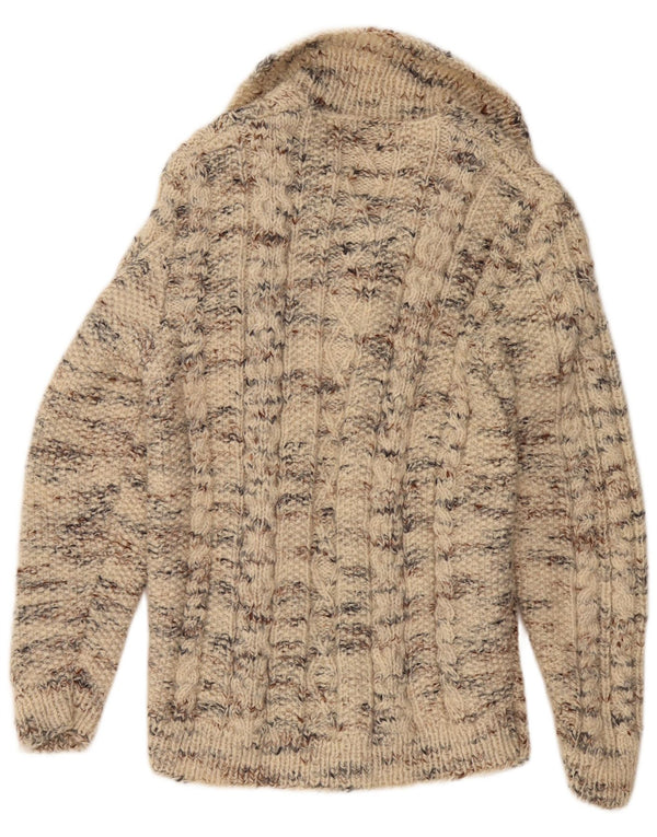 VINTAGE Pull Cardigan Femme UK 12 Beige Moyen Moucheté