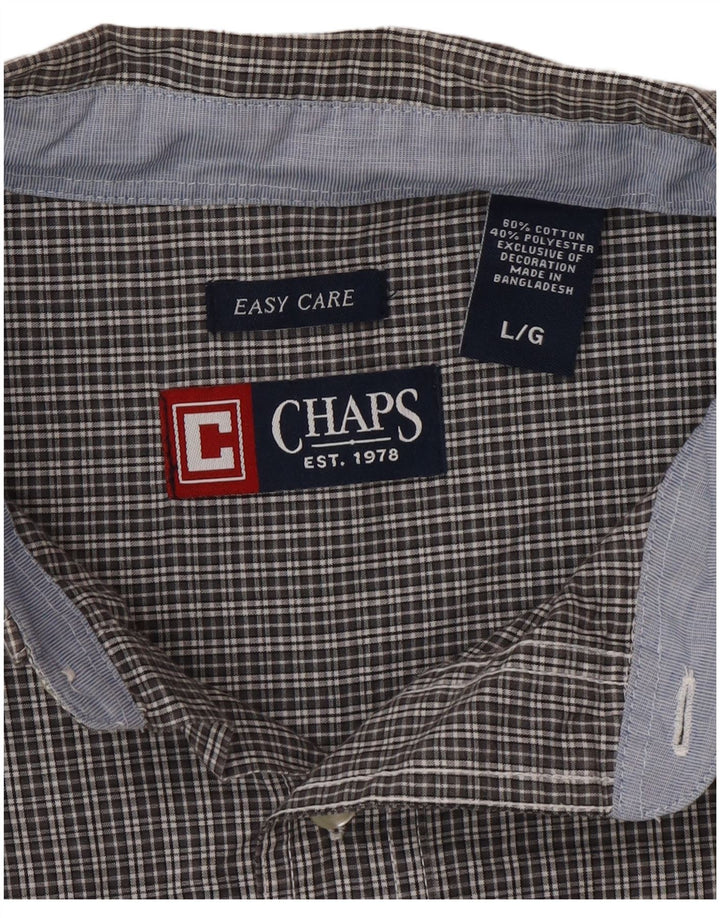 Chaps Chemise à manches courtes pour homme facile d'entretien en coton à carreaux gris