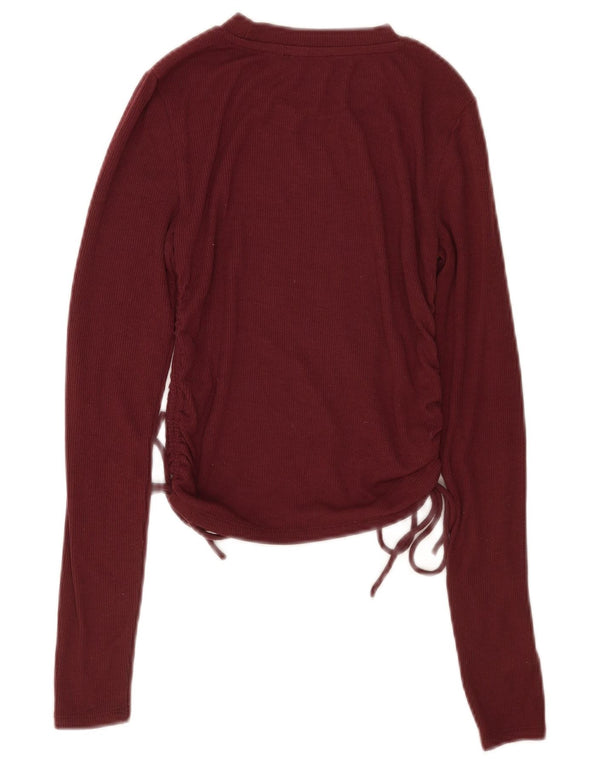 Zara Femme Crop Top Manches Longues UK 10 Petit Bordeaux Polyester