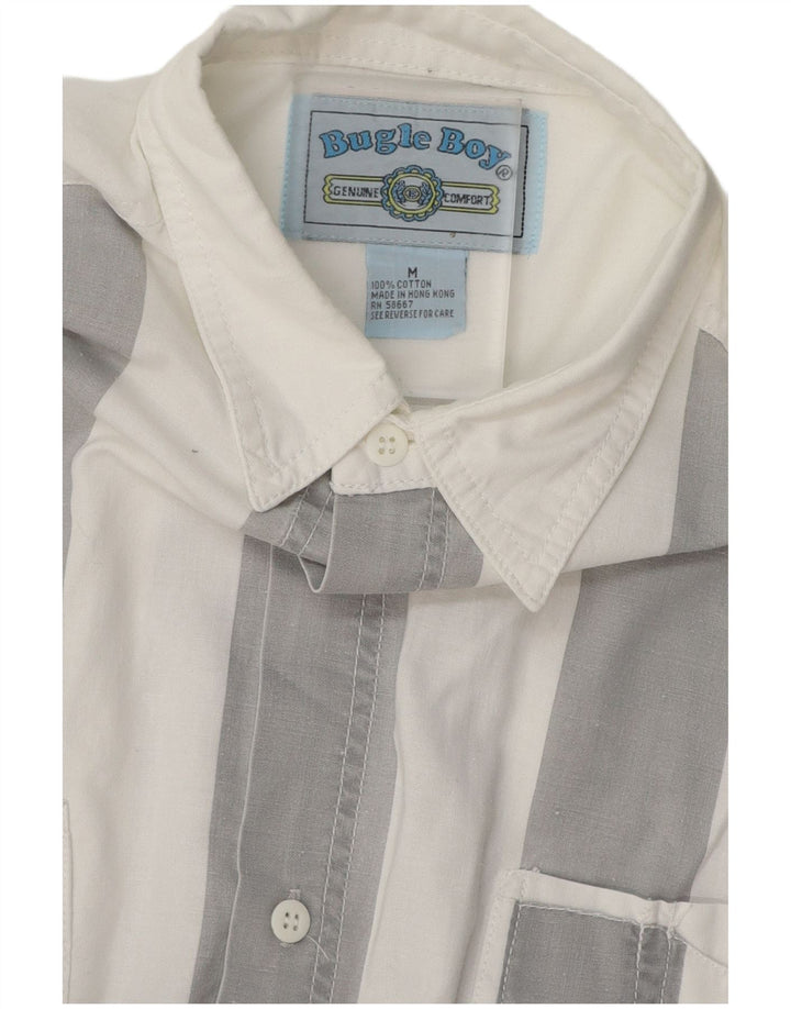 BUGLE BOY Chemise à manches courtes pour homme en coton rayé blanc moyen