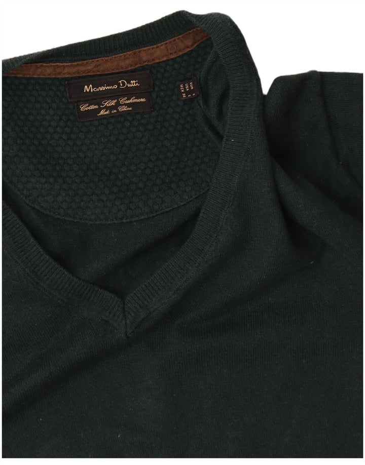 Massimo Dutti Pull col V pour homme en coton vert petit