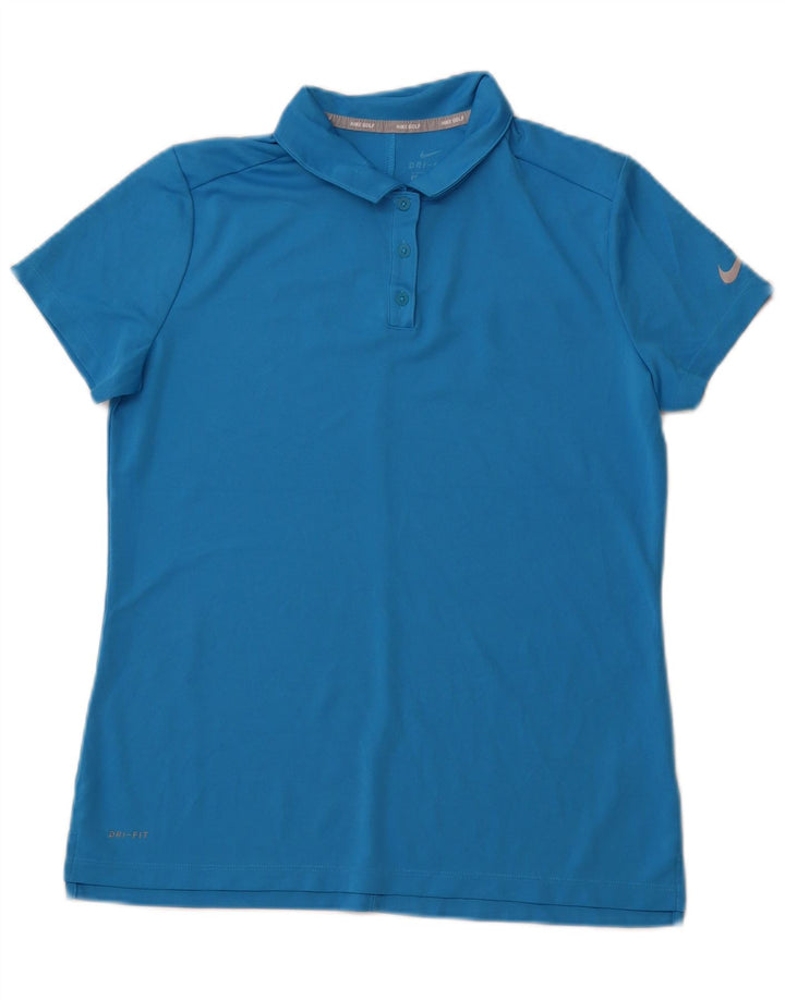 NIKE Polo Dri Fit pour femme UK 16 Large Bleu Polyester
