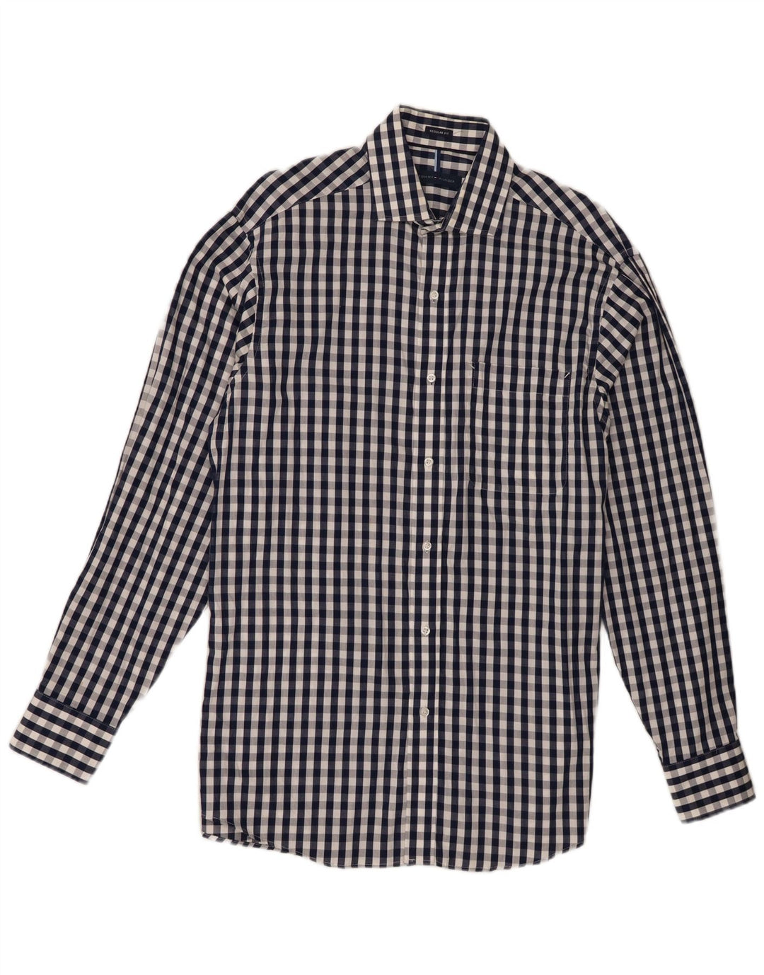 Tommy Hilfiger Chemise coupe régulière pour homme Taille 15 1/2 Vichy bleu marine moyen