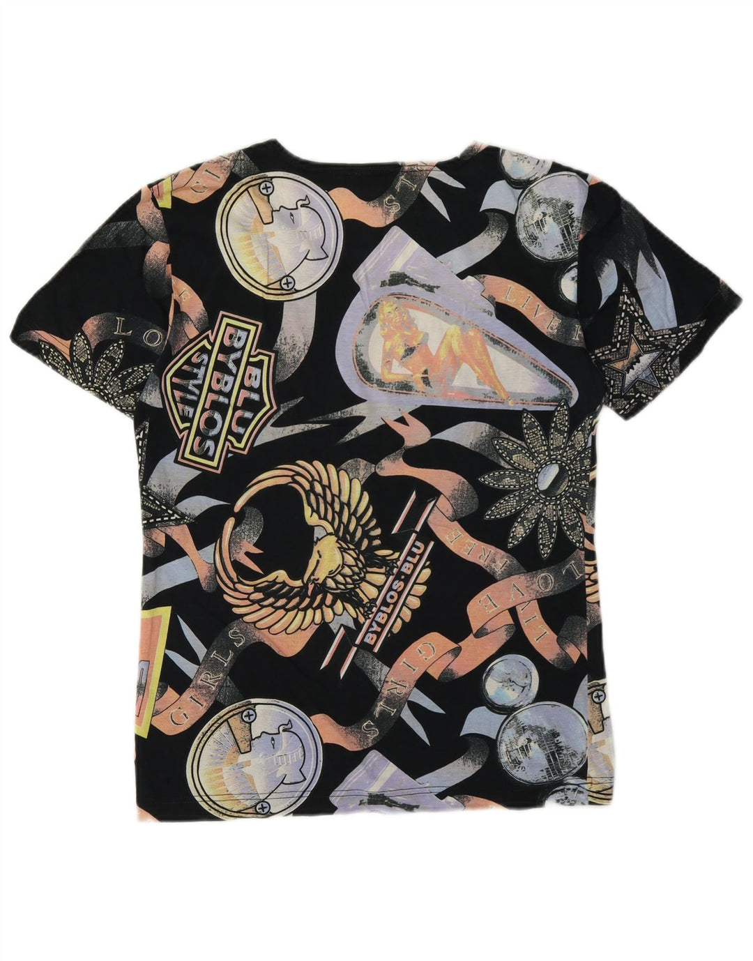 Byblos Womens Graphic T-Shirt Top UK 12 Moyen Multicolore Coton