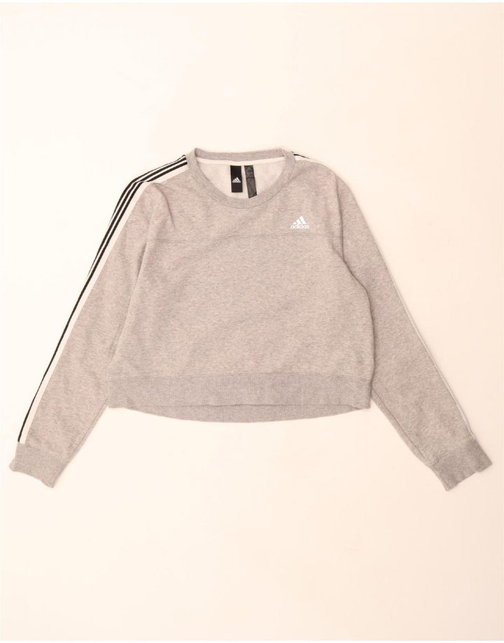 ADIDAS Sweat-shirt court pour femme UK 12/14 Gris moyen en coton moucheté