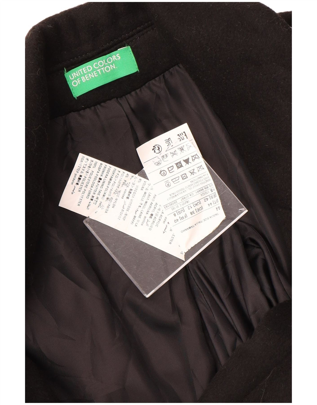 Benetton Pardessus Femme UK 42 Medium Noir Polyester