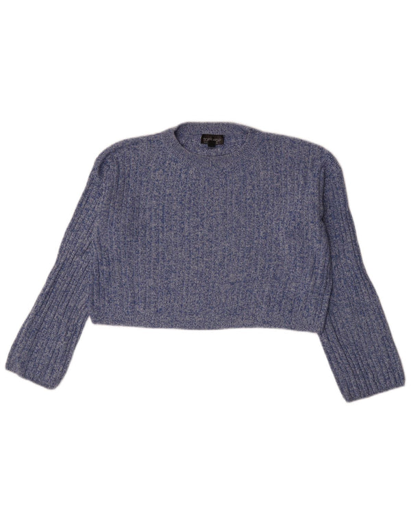 Topshop Pull court à col rond pour femme UK 10 Petit Bleu Moucheté