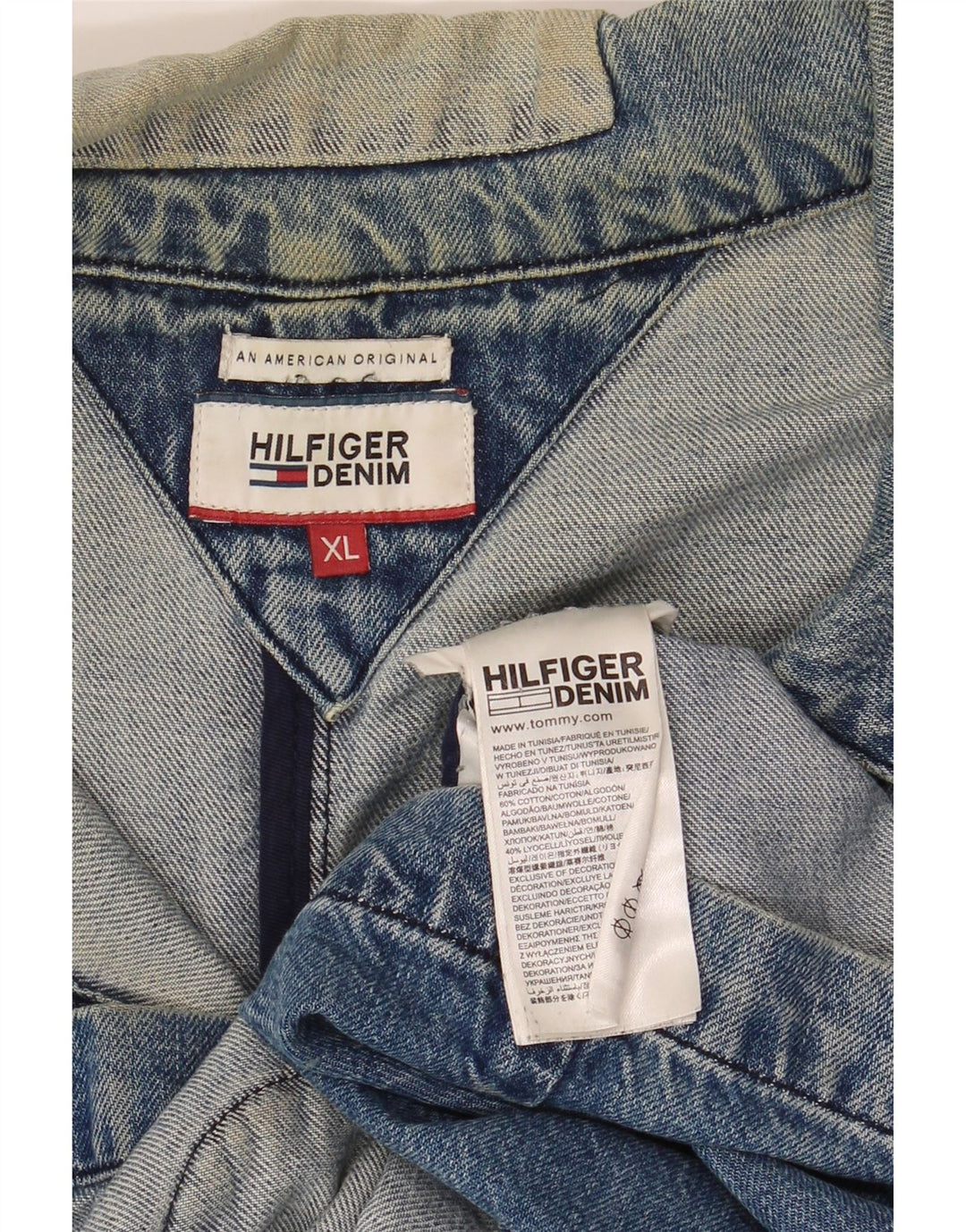 Tommy Hilfiger Veste en jean vieilli pour femme UK 18 XL Bleu Patchwork