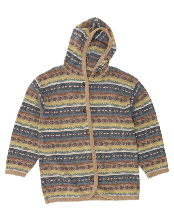vintage Womens Hooded Cardigan Sweater UK 18 XL Multicolore Rayé