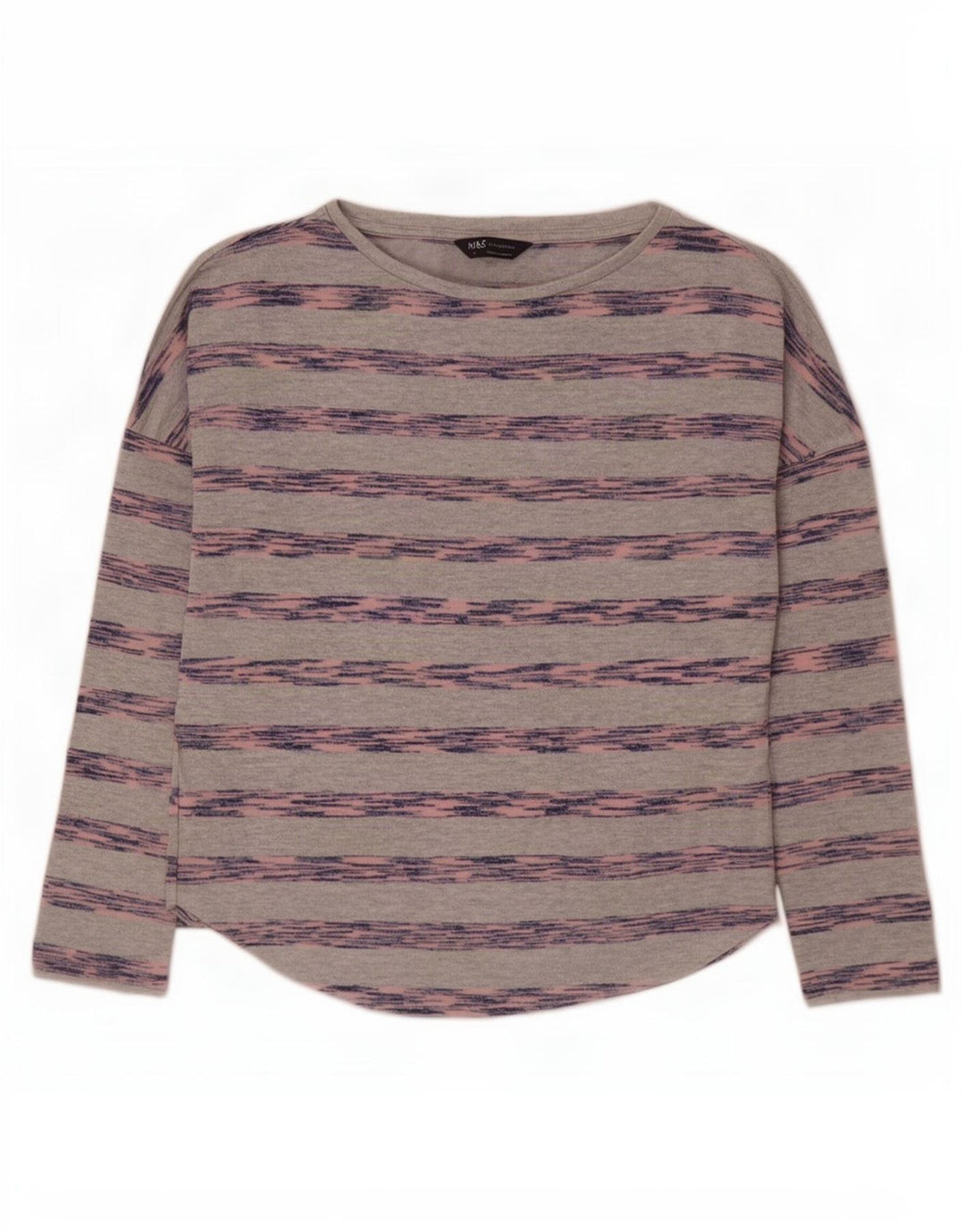 Marks & Spencer Haut à manches longues pour femme UK 10 Small Viscose rayée grise