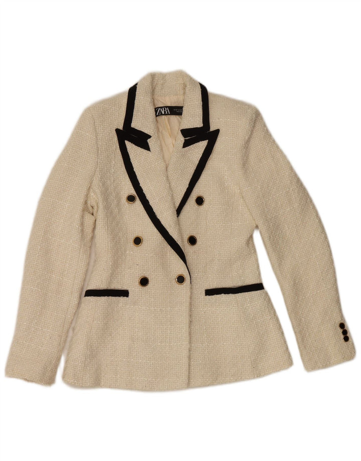Zara Veste blazer à double boutonnage pour femme UK 6 XS Polyester blanc cassé