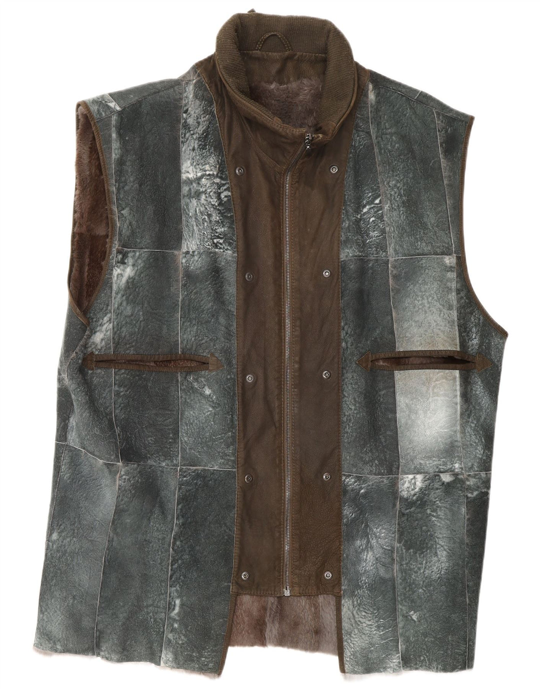 REIHER Gilet en cuir avec doublure en peau de mouton pour homme EU 54 2XL Gris Patchwork Cuir