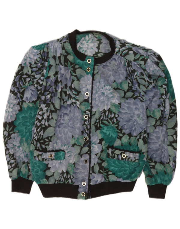 vintage Womens Cardigan Sweater UK 16 Grande laine florale multicolore