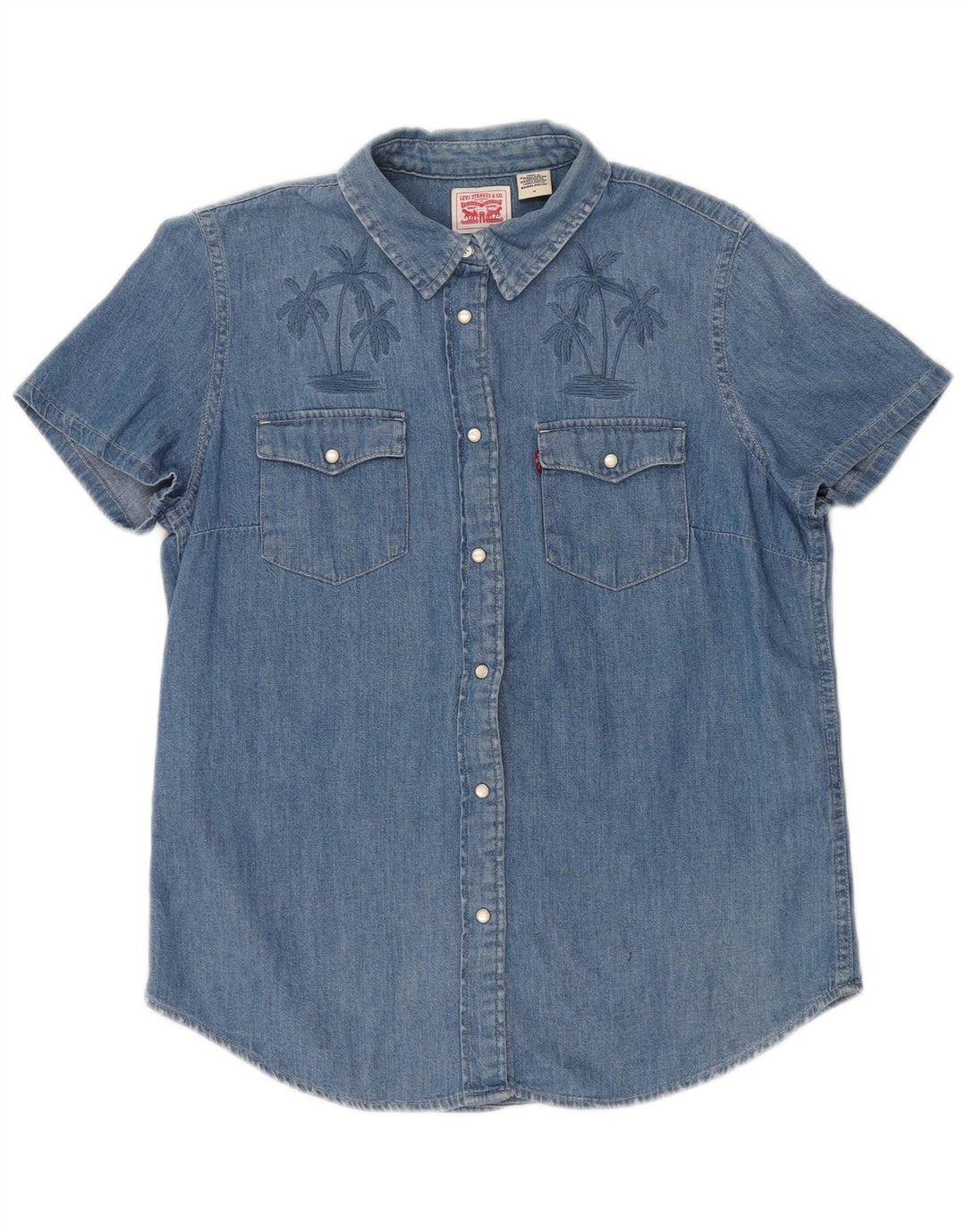 LEVI'S Chemise en jean graphique à manches courtes pour femme UK 14 Bleu moyen Coton