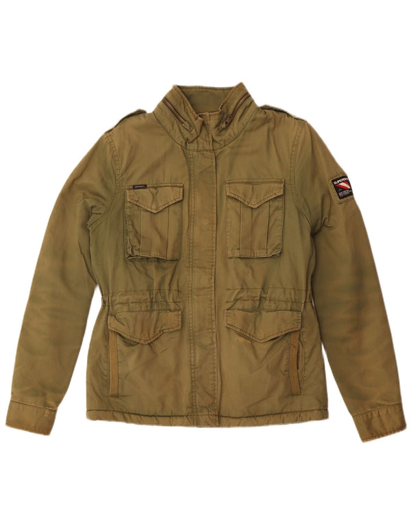 Superdry Veste utilitaire militaire à capuche pour femme UK 12 Coton kaki moyen