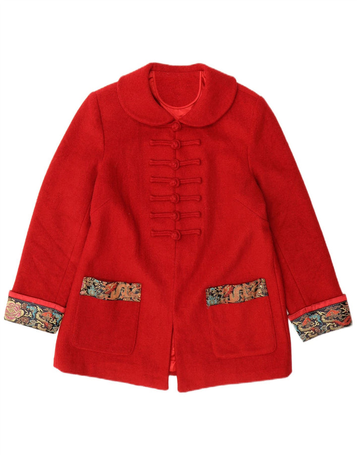 vintage Femme Pardessus UK 14 Moyen Rouge Paisley