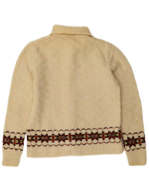 vintage Femme Cardigan Pull UK 10 Petit Off White Fair Isle