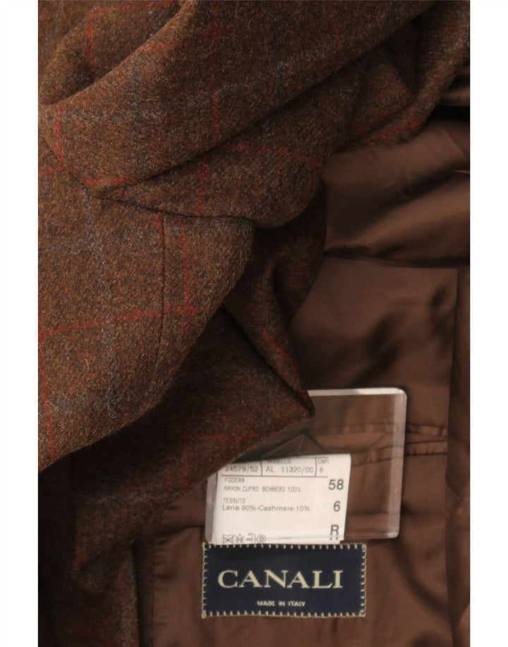 Canali Veste Blazer 3 Boutons Homme IT 58 4XL Laine à Carreaux Marron