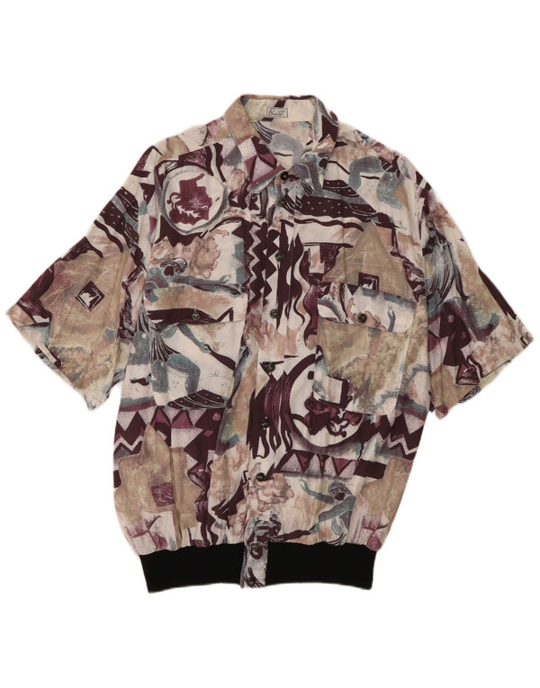 Chemise à manches courtes à motif abstrait vintage pour hommes, multicolore moyen