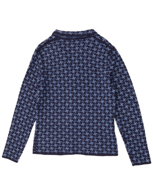 vintage Mens Cardigan Sweater IT 50 Laine pied-de-poule bleu moyen