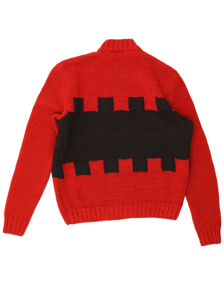 vintage Mens Turtle Neck Jumper Pull Grand Rouge Géométrique
