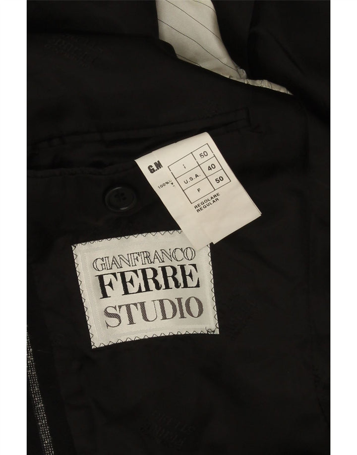 Gianfranco Ferre Veste Blazer 3 Boutons Homme IT 50 Grande Laine Rayée Noire