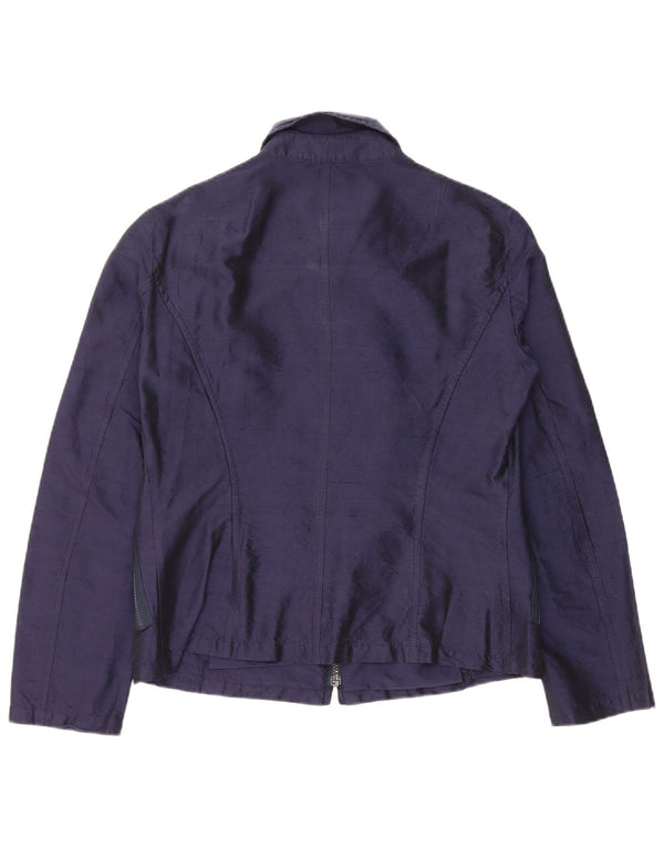 Alberto Biani Blouson Bomber Femme IT 46 Large Bleu Marine Soie