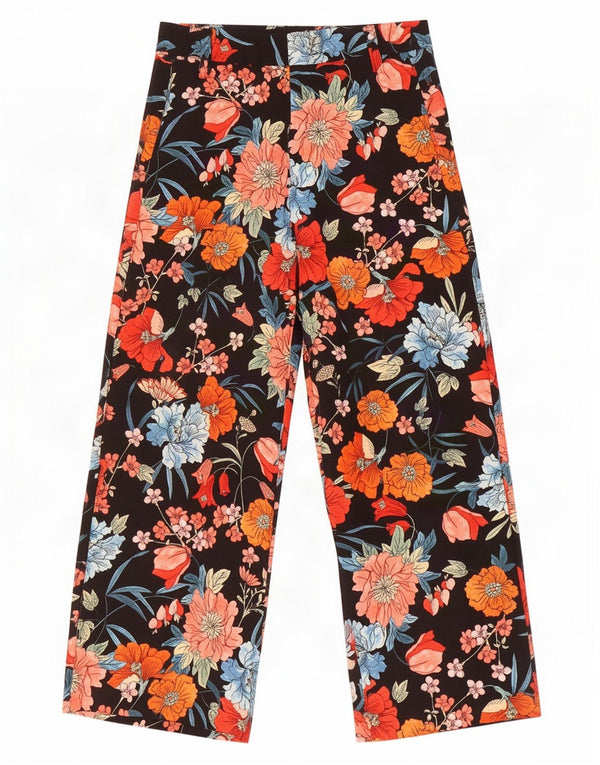 Pantalon Sarouel Femme Zara Large W30 L25 Polyester Floral Multicolore
