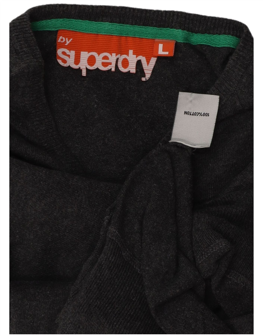 SUPERDRY Pull col V pour femme UK 16 Large Gris Coton