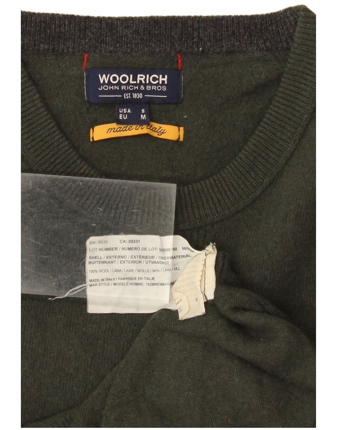 WOOLRICH Pull à col rond pour femme UK 14 Laine kaki moyen