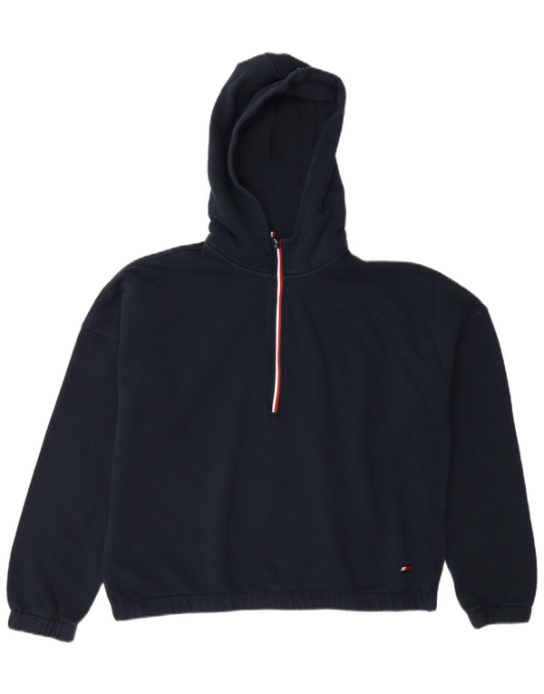 Tommy Hilfiger Pull à capuche court avec col zippé pour femme UK 16 Large Bleu marine