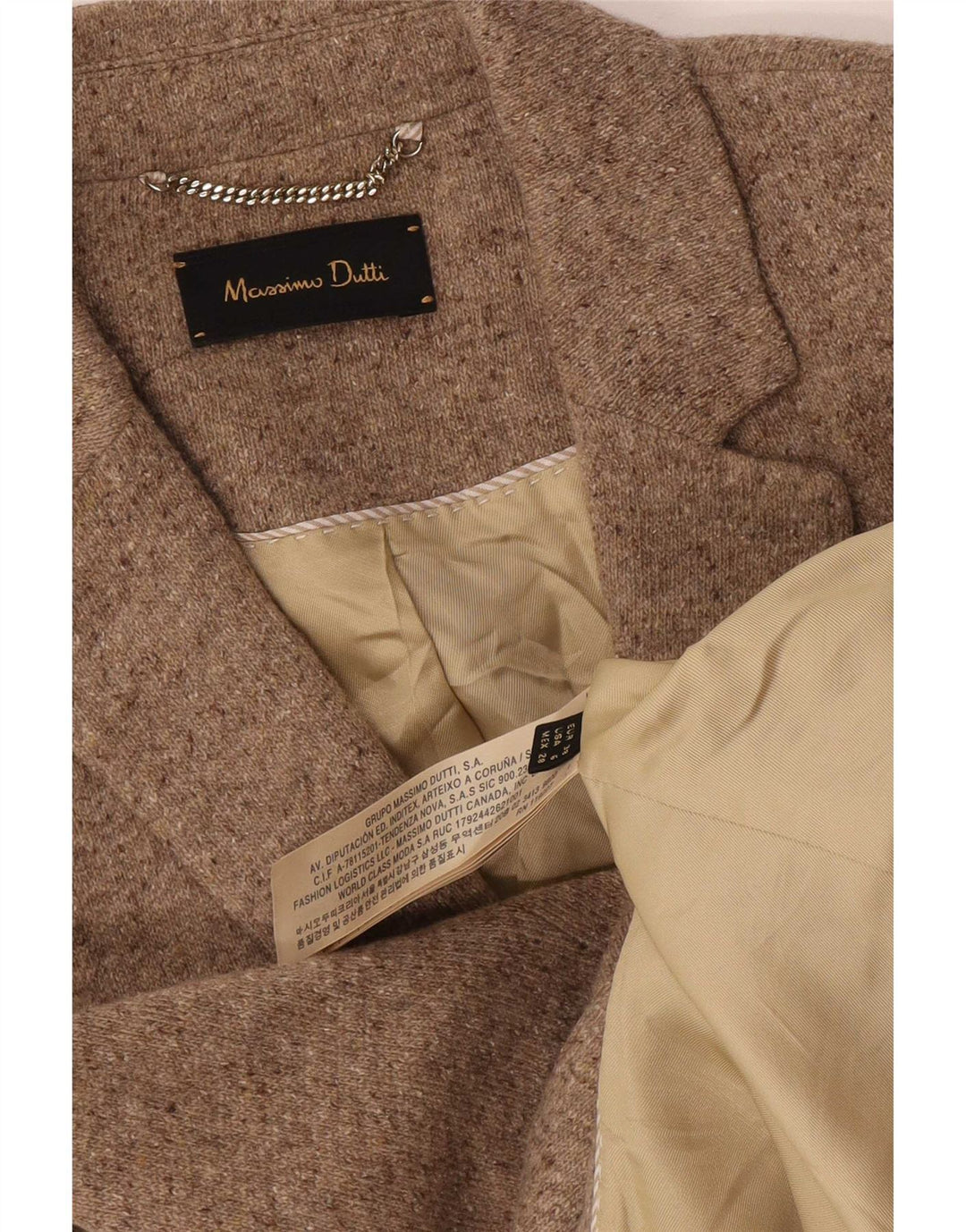 Massimo Dutti Veste Blazer 2 Boutons Femme EU 38 Petite Laine Mouchetée Beige
