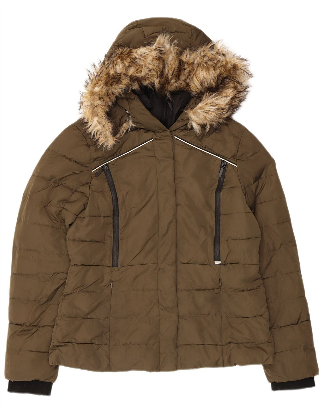Superdry Veste matelassée à capuche pour femme UK 12 Medium Kaki Polyester