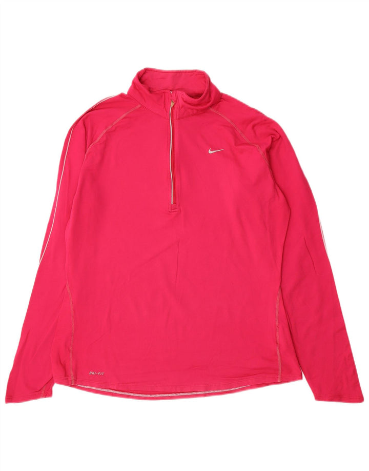 Nike Femme Dri Fit Zip Neck Pull Survêtement Top UK 16 Large Rose Nylon