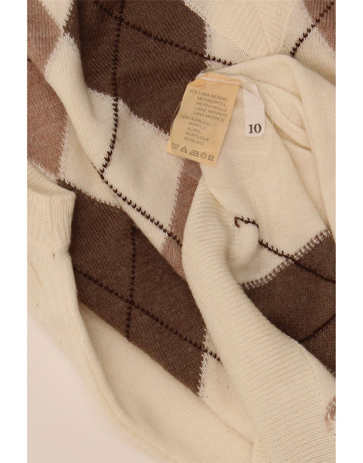 VINTAGE Homme Gilet Débardeur Moyen Blanc Argyle/Diamant Laine