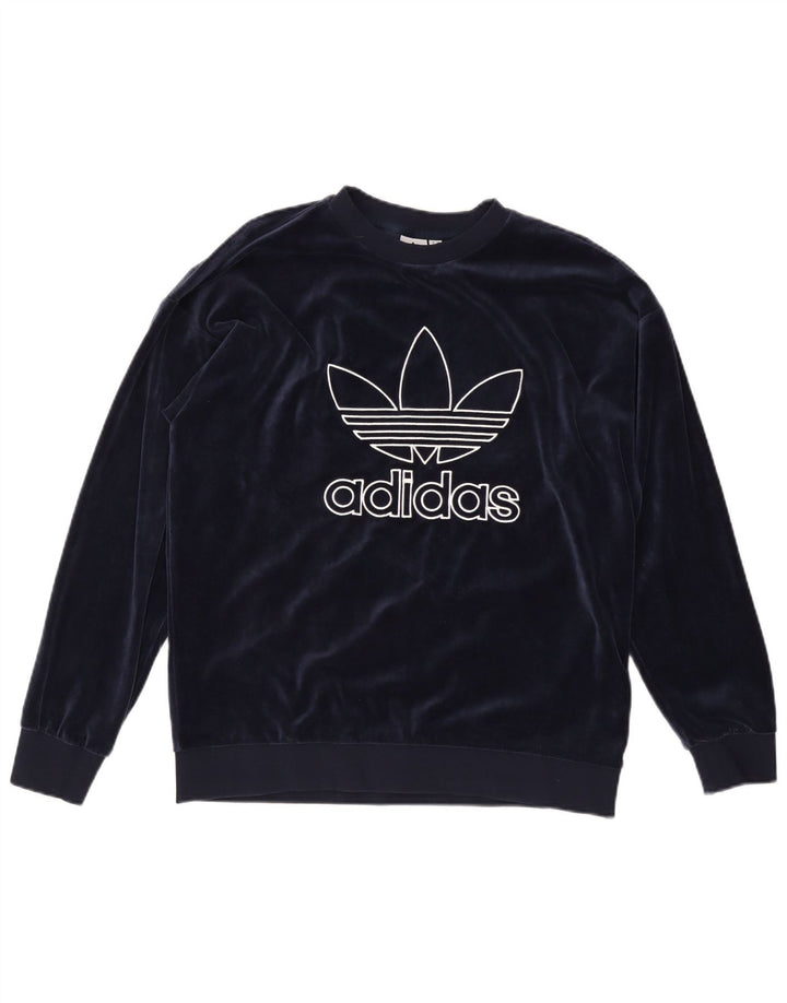 ADIDAS Sweat-shirt graphique surdimensionné pour femme UK 12 Bleu marine moyen