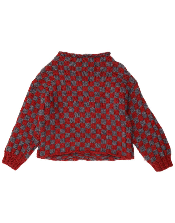 vintage Womens Boat Neck Jumper Pull UK 14 Moyen Bourgogne Géométrique