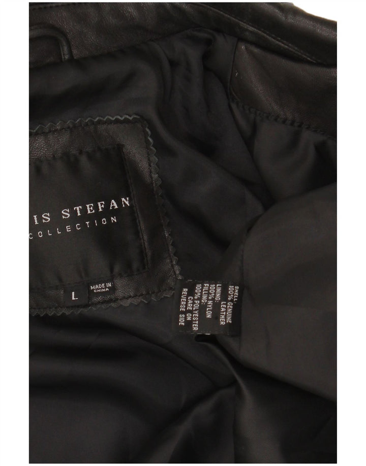 VINTAGE Veste en cuir femme UK 16 Grand cuir noir