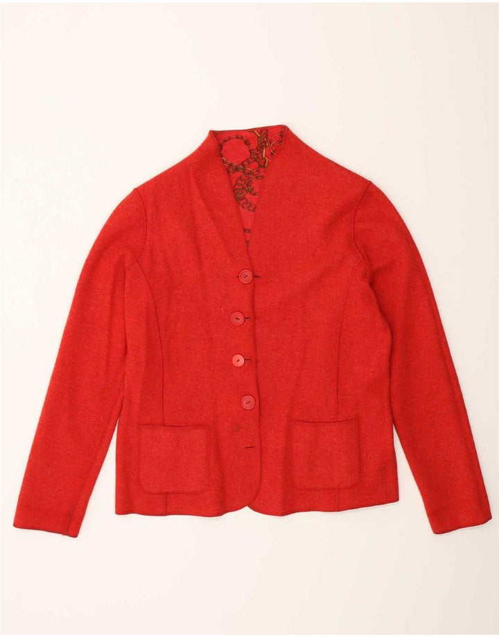vintage Womens Abstract Pattern Réversible Blazer Veste UK 14 Moyen Rouge