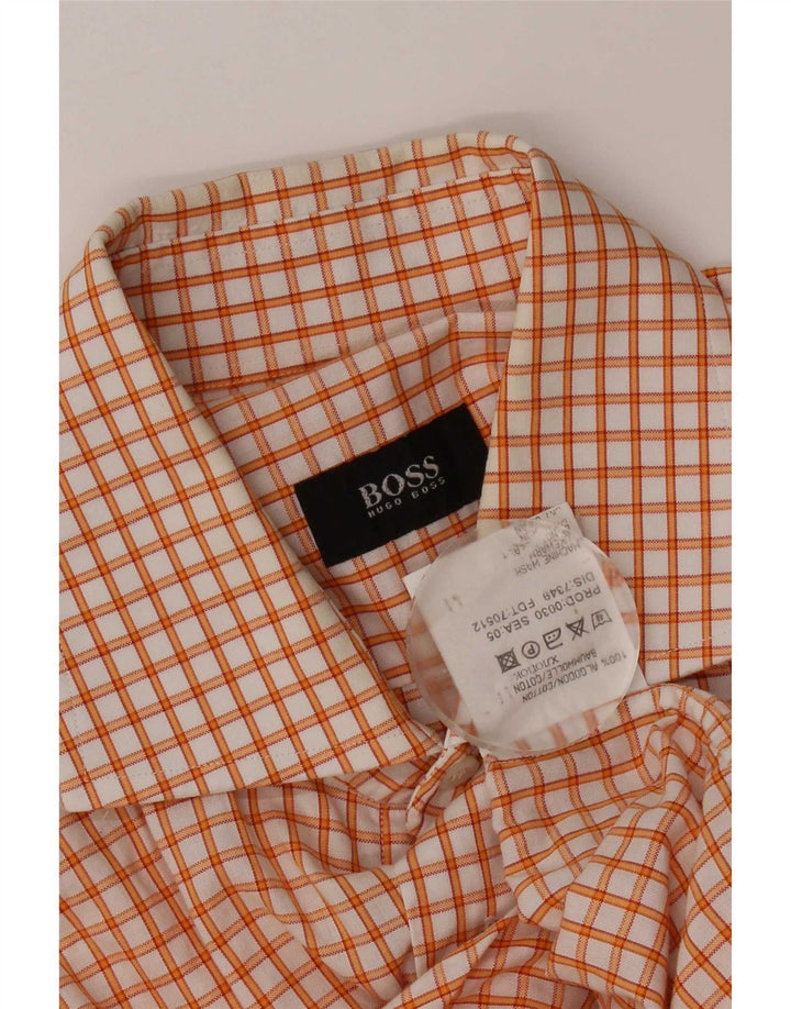 Hugo Boss Chemise en coton à carreaux orange moyen
