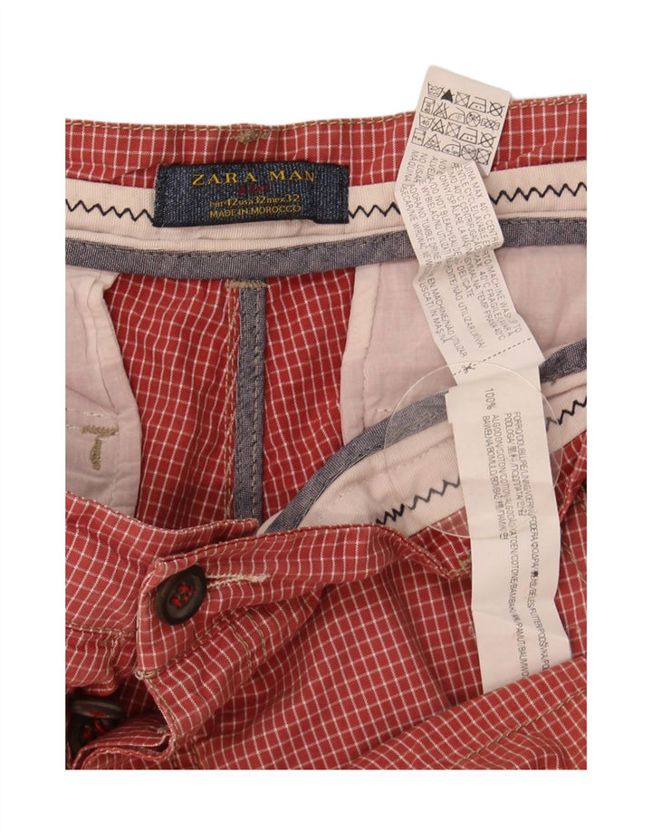 Zara Short Chino Homme EU 42 Large W32 Rouge à Carreaux Coton