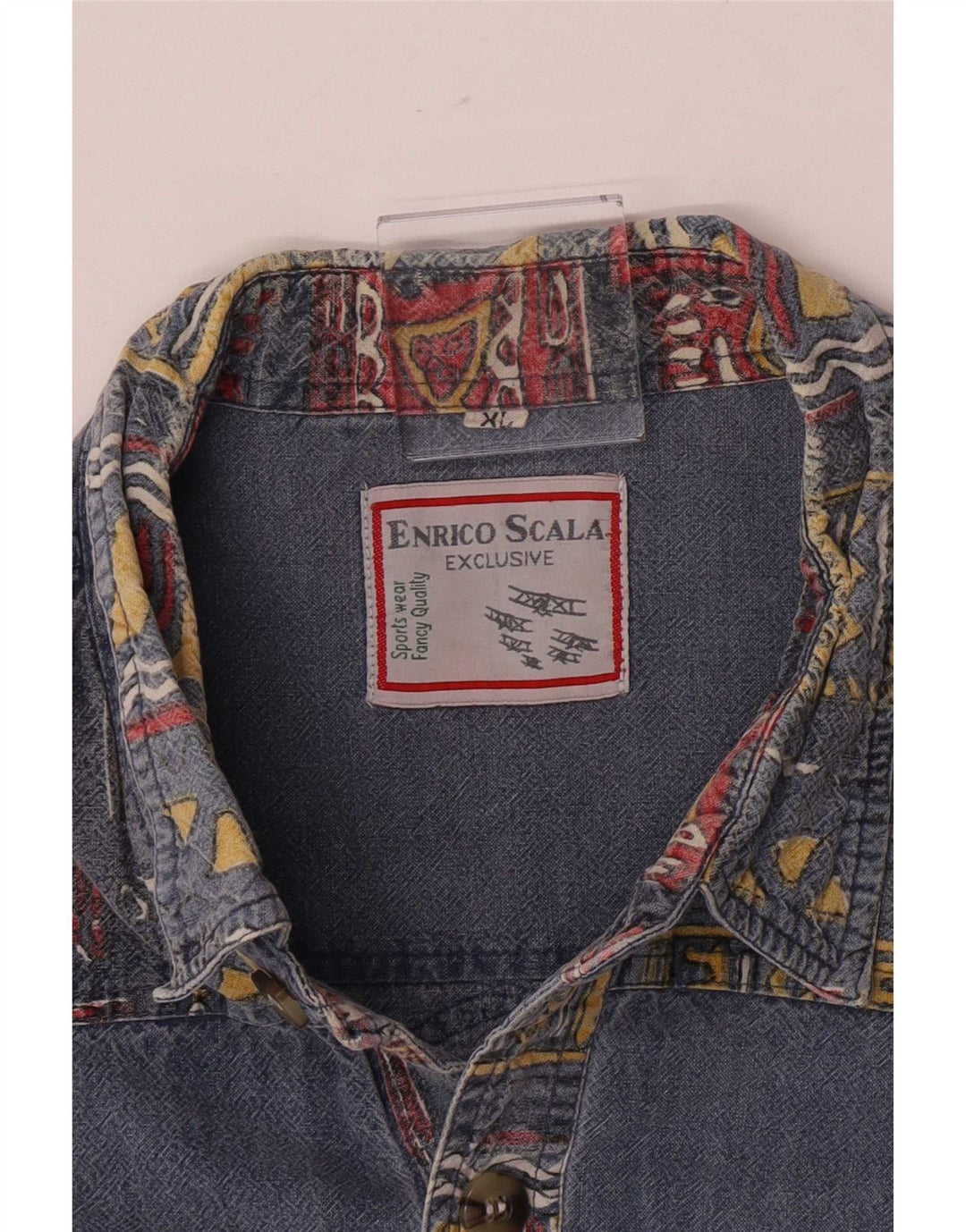 Chemise vintage à manches courtes pour homme XL bleu patchwork rétro
