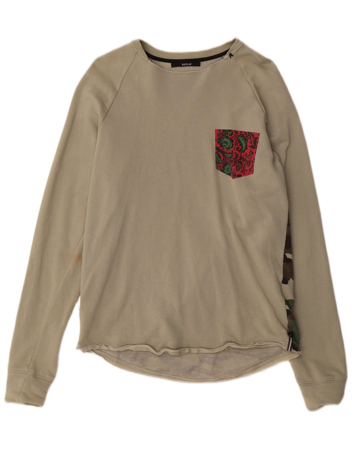 Replay Sweat-Shirt Graphique Homme Kaki Moyen Camouflage Coton