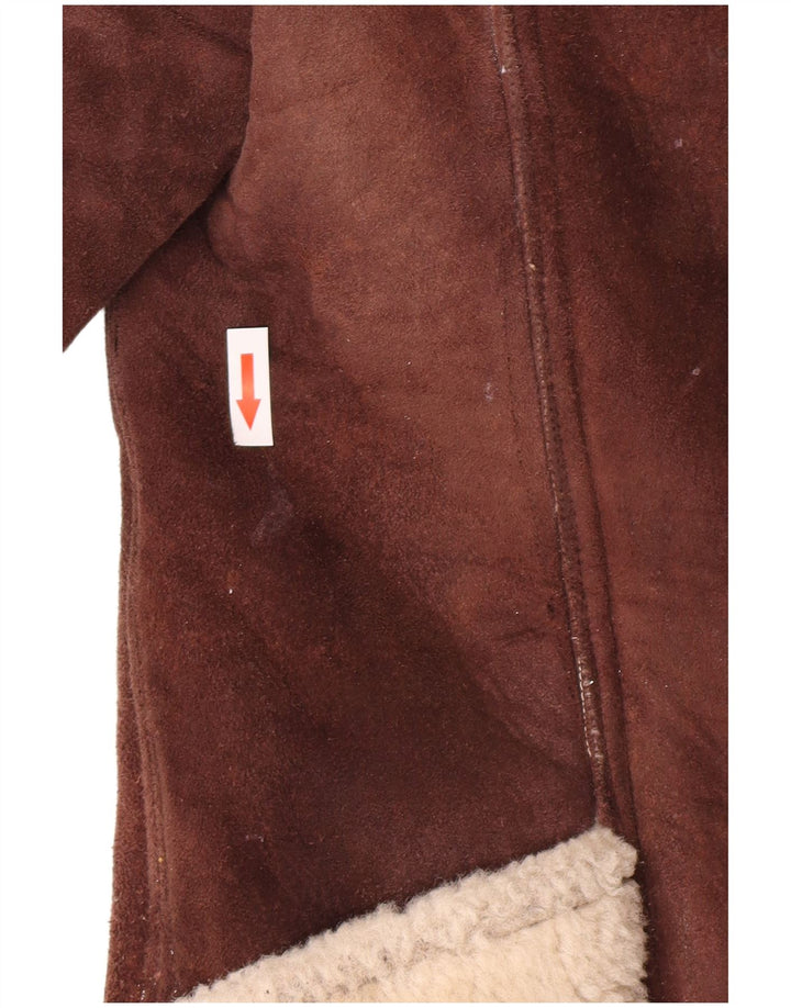 vintage Womens Shearling Coat UK 10 Petit Colorblock Brun