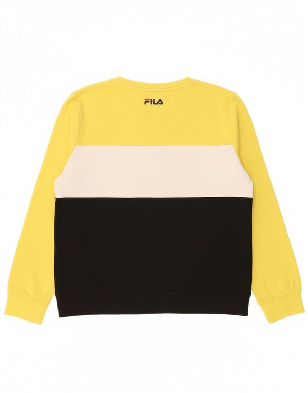Fila Womens Graphic Sweatshirt Jumper UK 16 Large Jaune Colorblock Coton