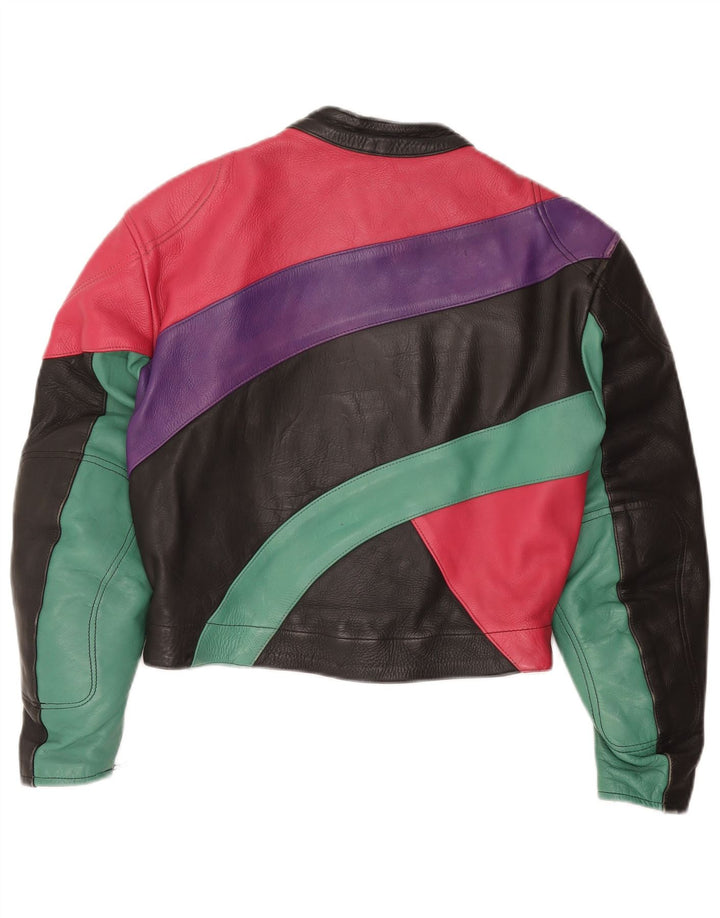 ROLEFF Veste courte pour femme UK 14 Grande moto en cuir color block noir