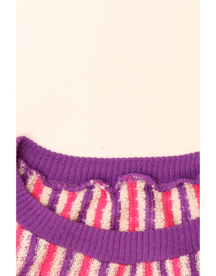 VINTAGE Femme Col Bateau Pull Pull UK 14 Grand Rayé Multicolore