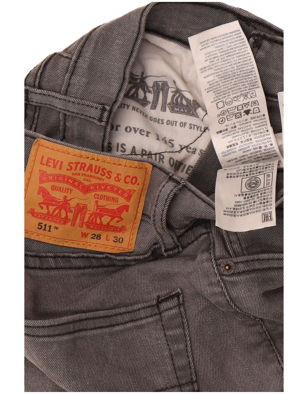 Levi's Jean Slim 511 Homme W28 L30 Gris Coton